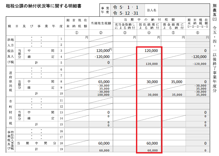 仮払経理による納付を指し示スクリーンショット