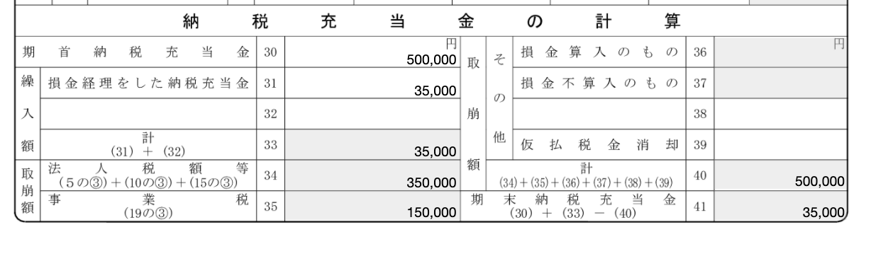 350000円を計上しているスクリーンショット