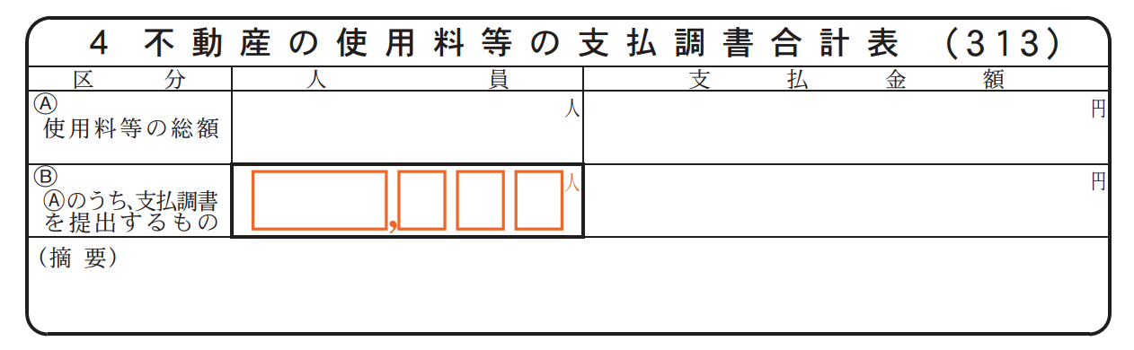 不動産の使用料等の支払調書合計表を表示