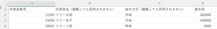 基本給データ（CSVデータ）入力画面のスクリーンショット
