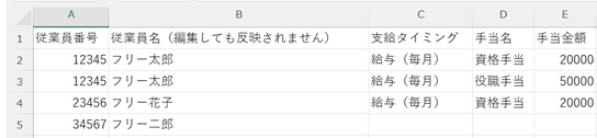 手当データ（CSVデータ）入力画面のスクリーンショット