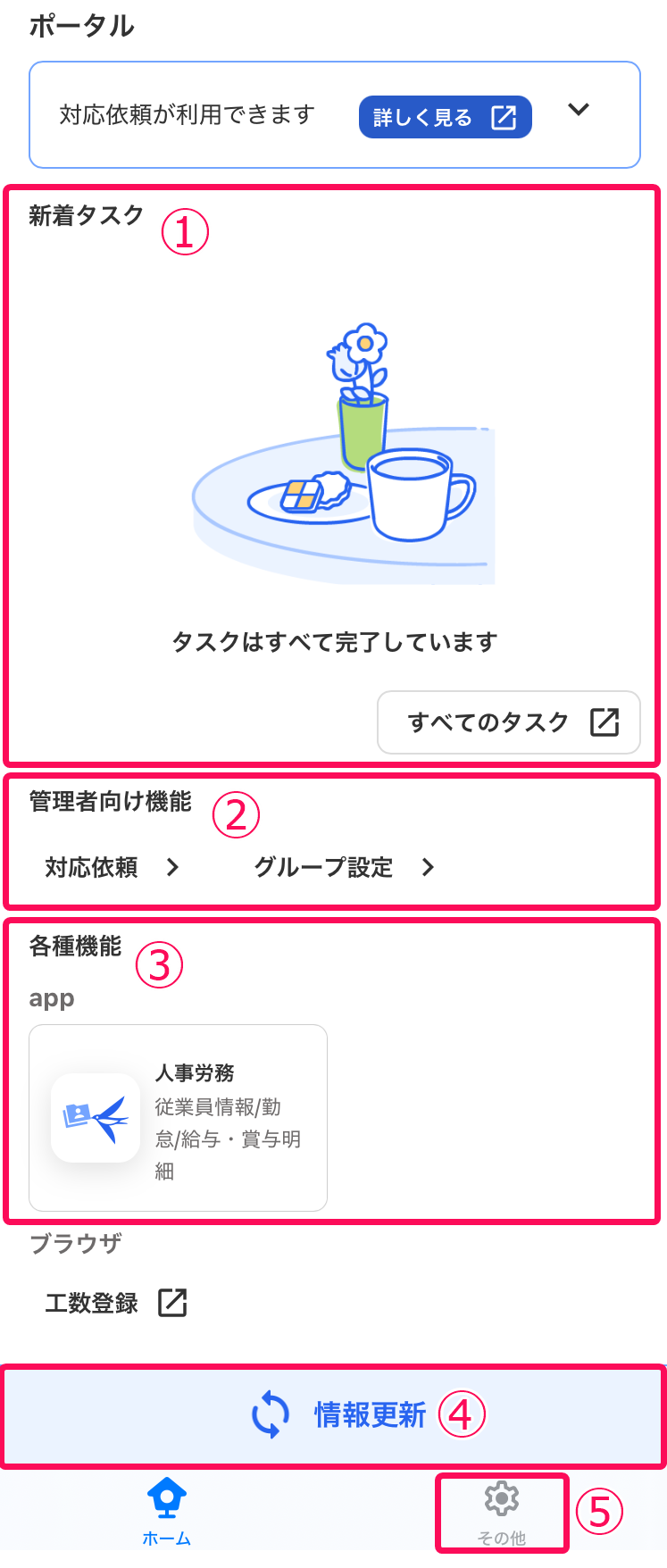 従業員ポータル画面のスクリーンショット