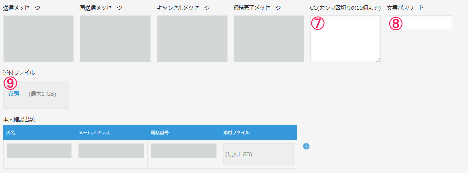送信先情報の入力画面のスクリーンショット