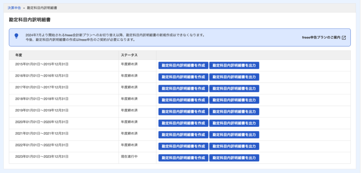 freee会計旧メニューの画面のスクリーンショット