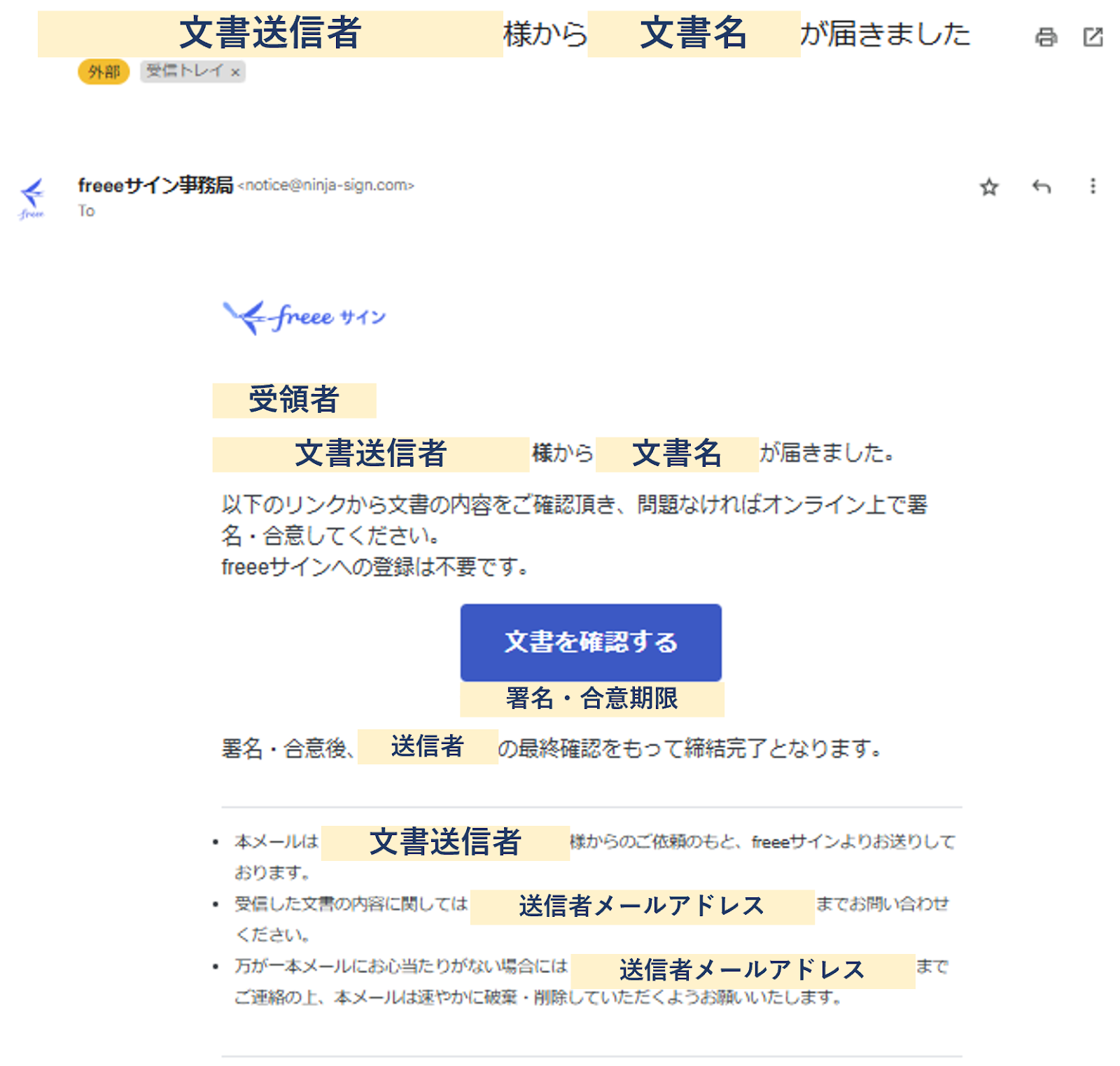 受領者に届くメールのスクリーンショット