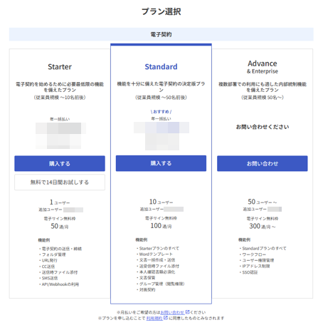 プラン選択画面のスクリーンショット