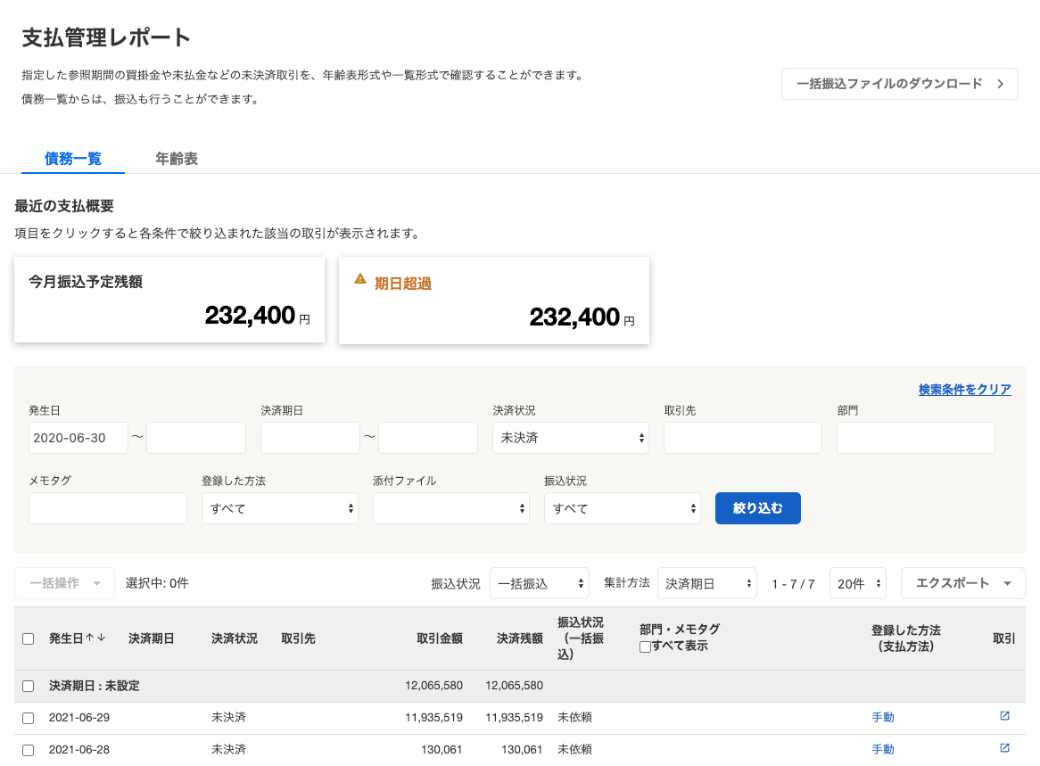 支払管理レポートの見方と活用アイディア 買掛レポート Freee ヘルプセンター