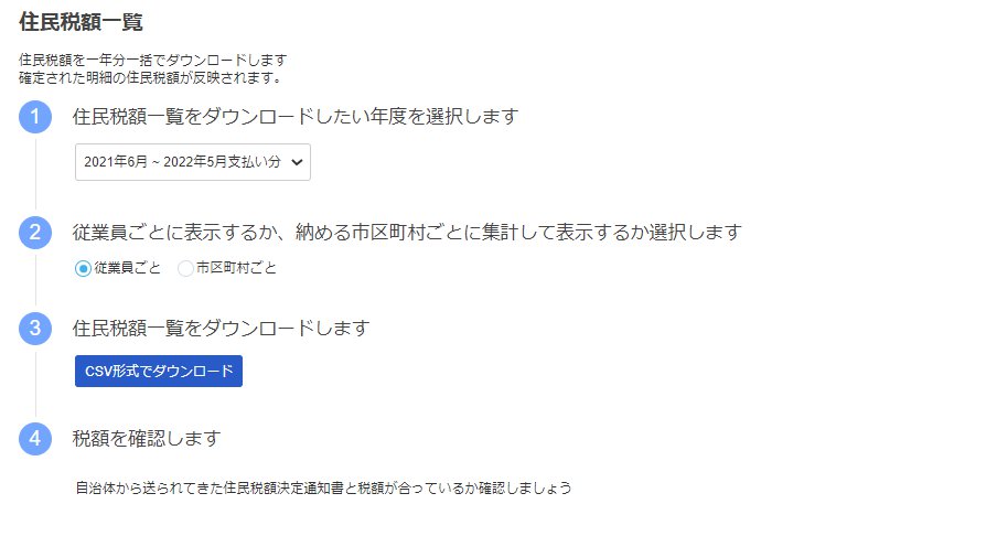 住民税額一覧画面のスクリーンショット