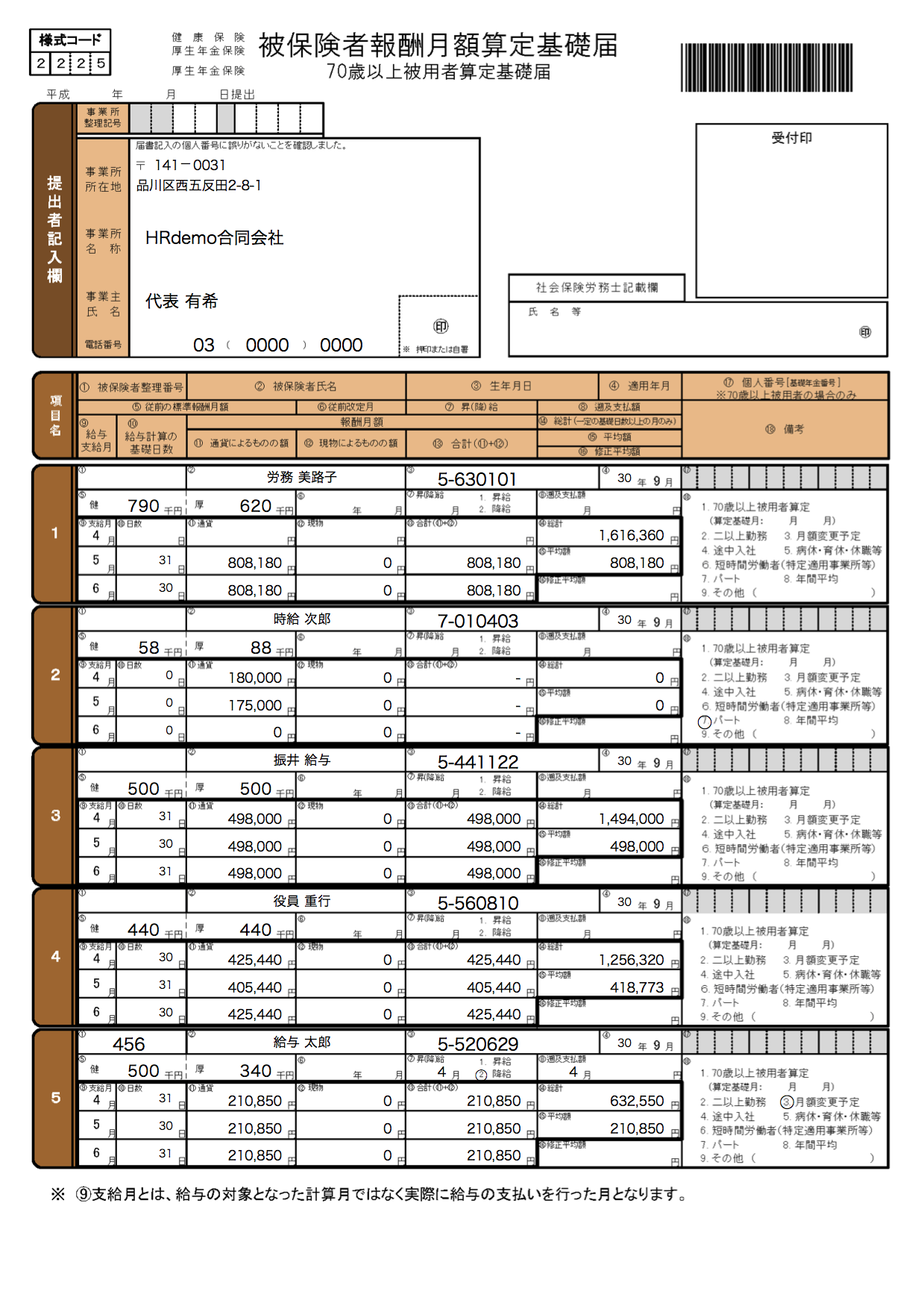 被保険者報酬月額算定基礎届のイメージ図