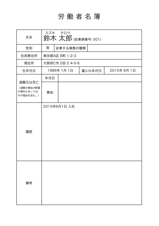 労働者名簿の出力イメージ図