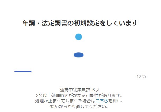 「年調・法定調書の初期設定をしています」の画面状態になっているスクリーンショット