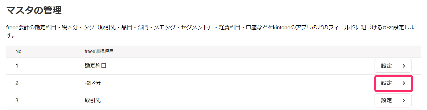 マスタの管理画面のスクリーンショット