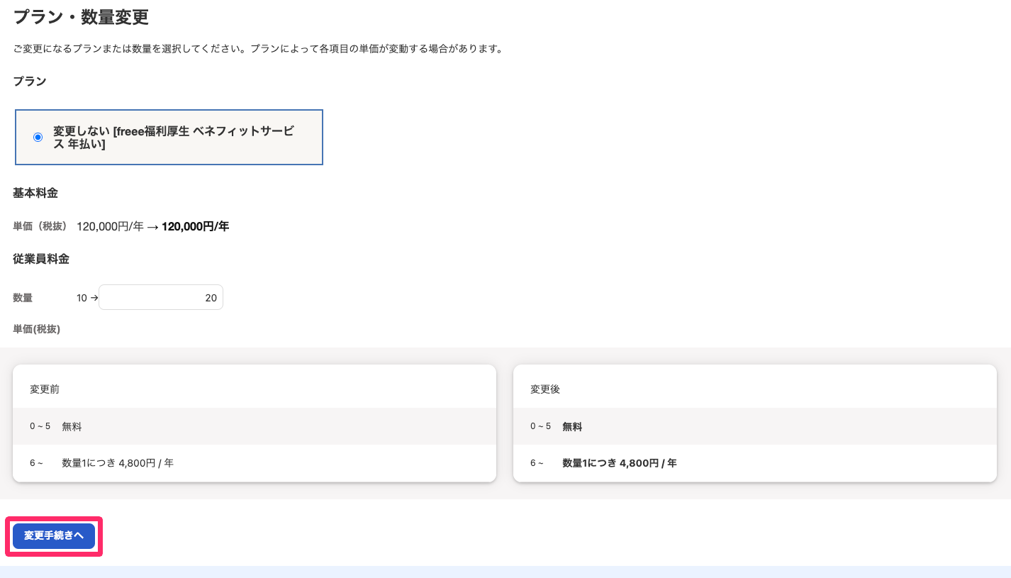 ［変更手続きへ］を指し示しているスクリーンショット