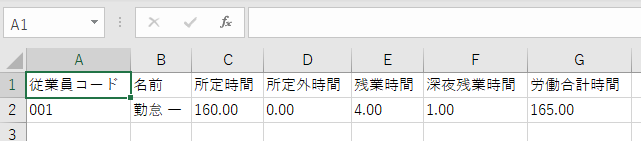 取り込み、表示されたExcelデータのスクリーンショット