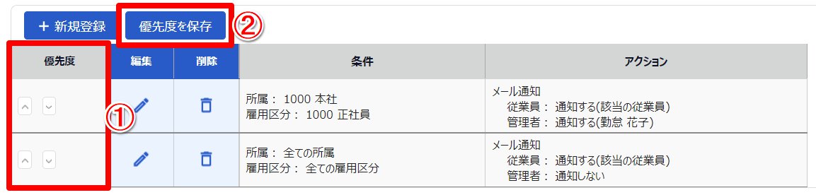 未申請残業通知対象設定画面のスクリーンショット
