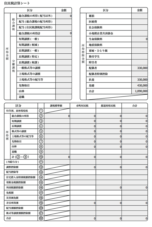 住民税計算シートのスクリーンショット