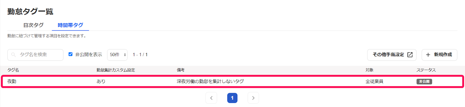 保存した時間帯タグを指し示すスクリーンショット