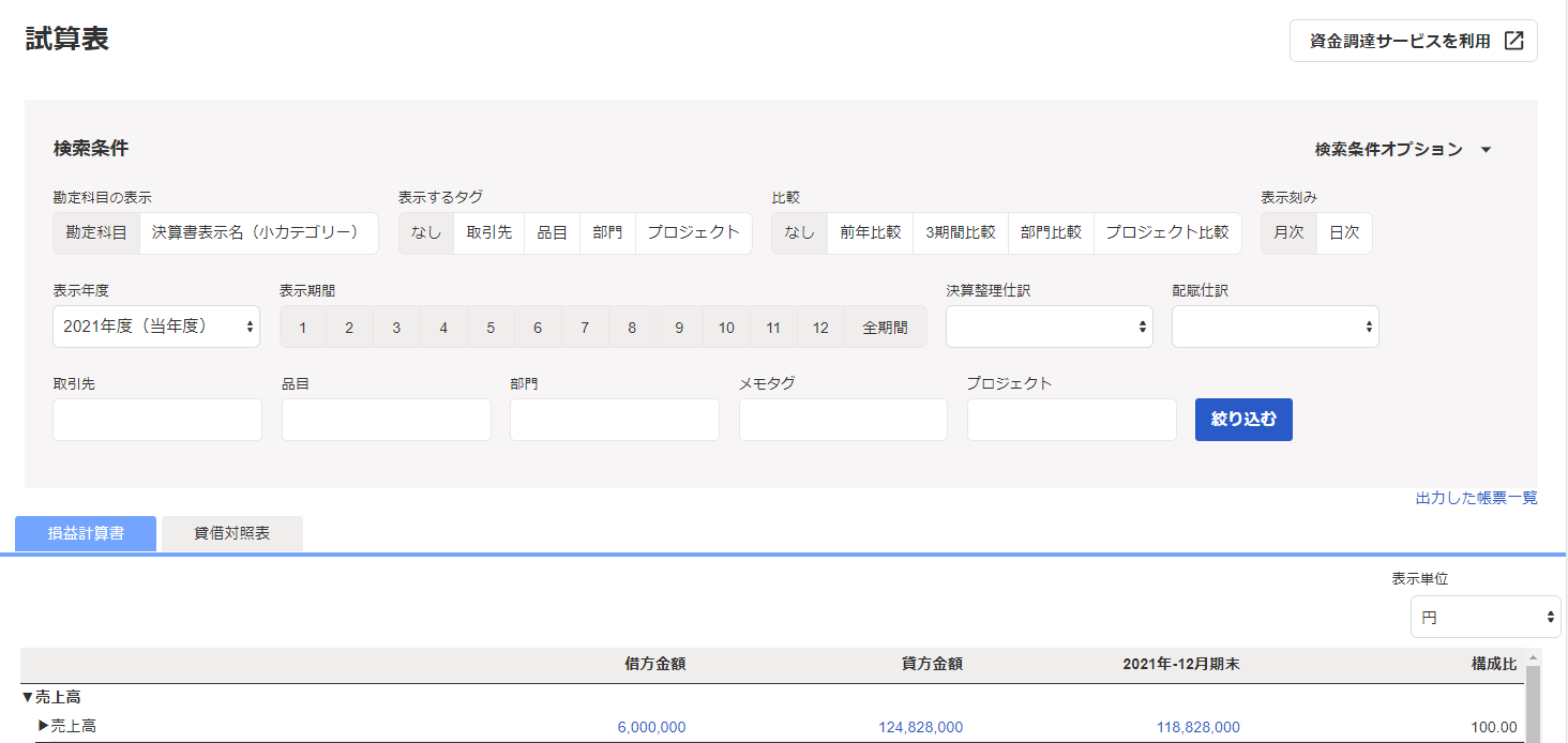 試算表のスクリーンショット