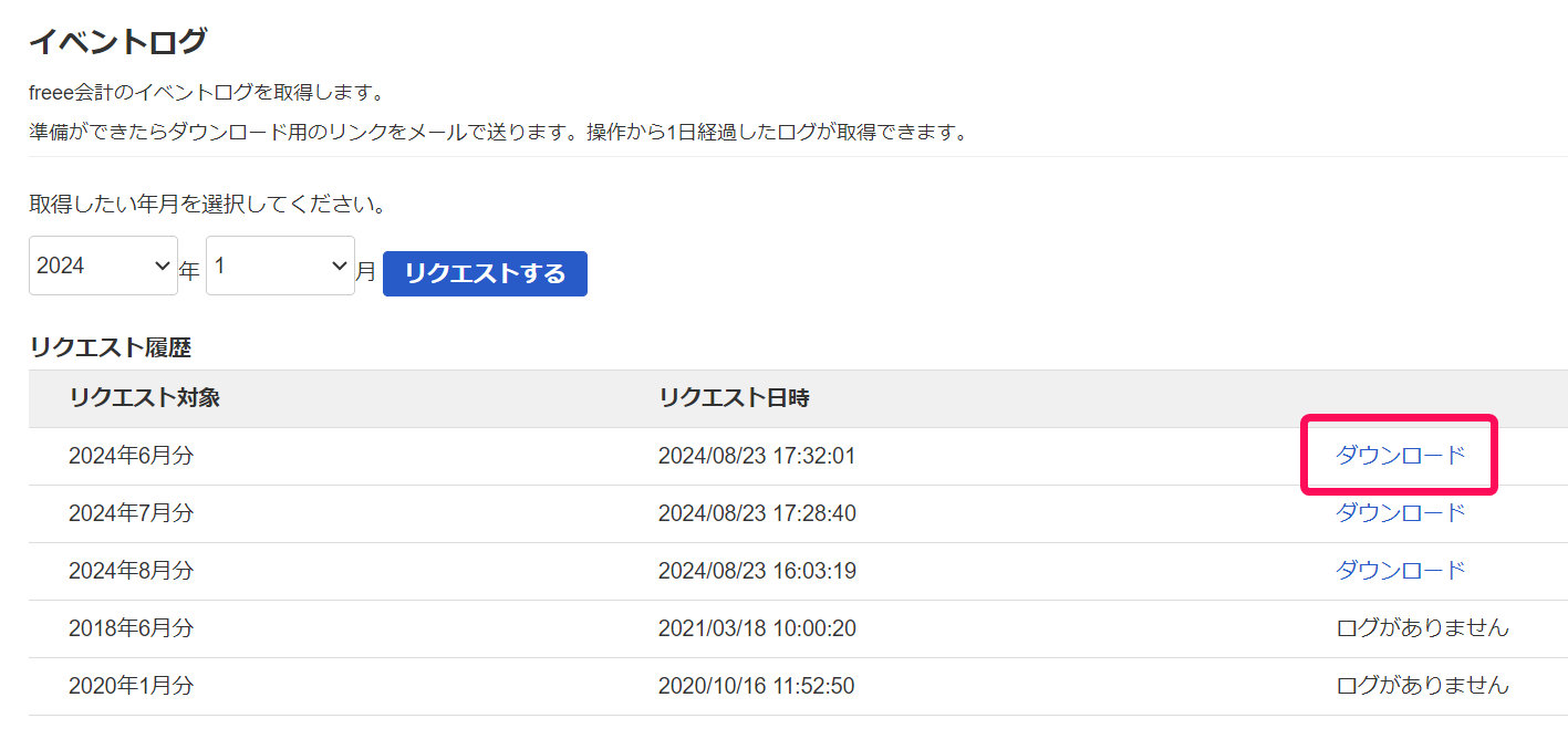 ダウンロードを赤枠で囲っている画面のスクリーンショット