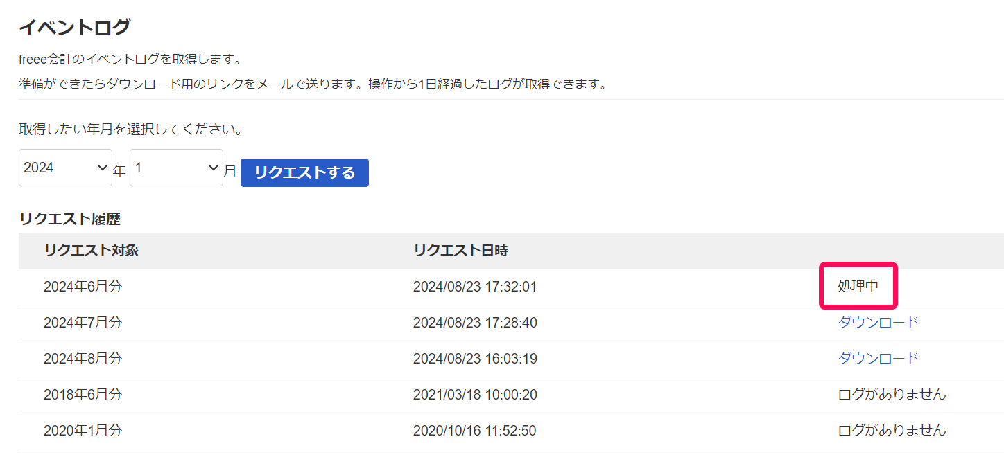 処理中を赤枠で囲っている画面のスクリーンショット