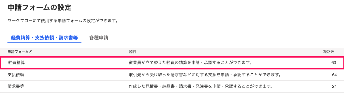 経費精算を指し示しているスクリーンショット