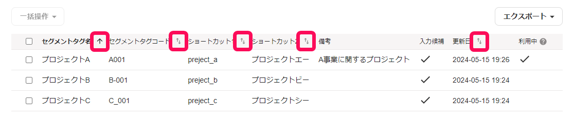 並べ替えアイコンを赤枠で囲っている画面のスクリーンショット