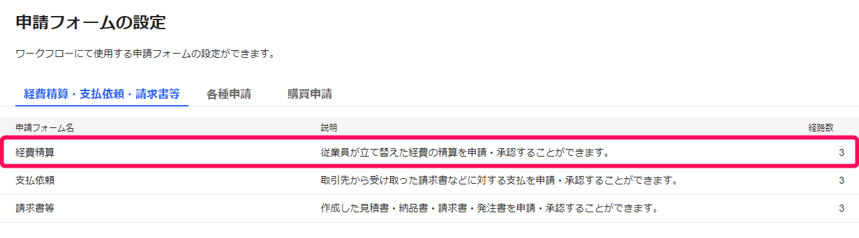 経費精算を指し示しているスクリーンショット