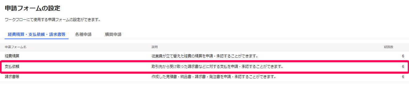 支払依頼の行を指し示しているスクリーンショット