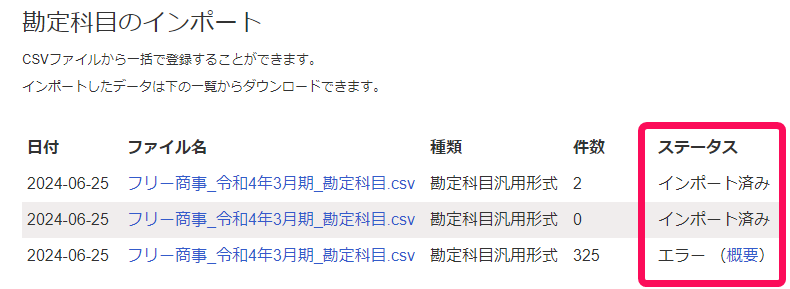 ステータス欄を指し示すスクリーンショット
