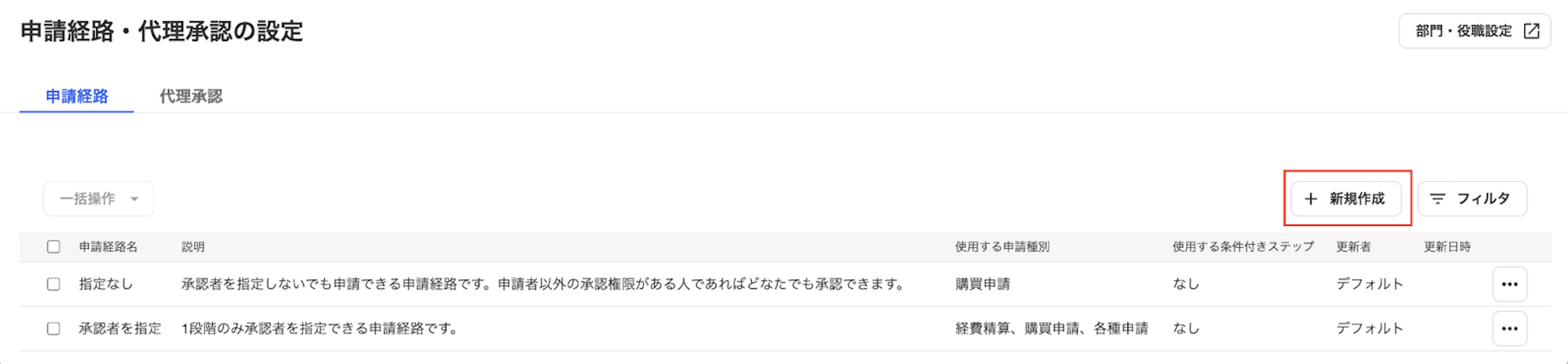 新規作成ボタンを指し示しているスクリーンショット