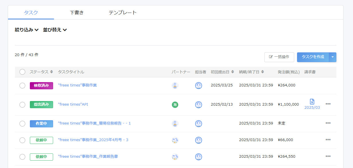 プロジェクト詳細画面のスクリーンショット