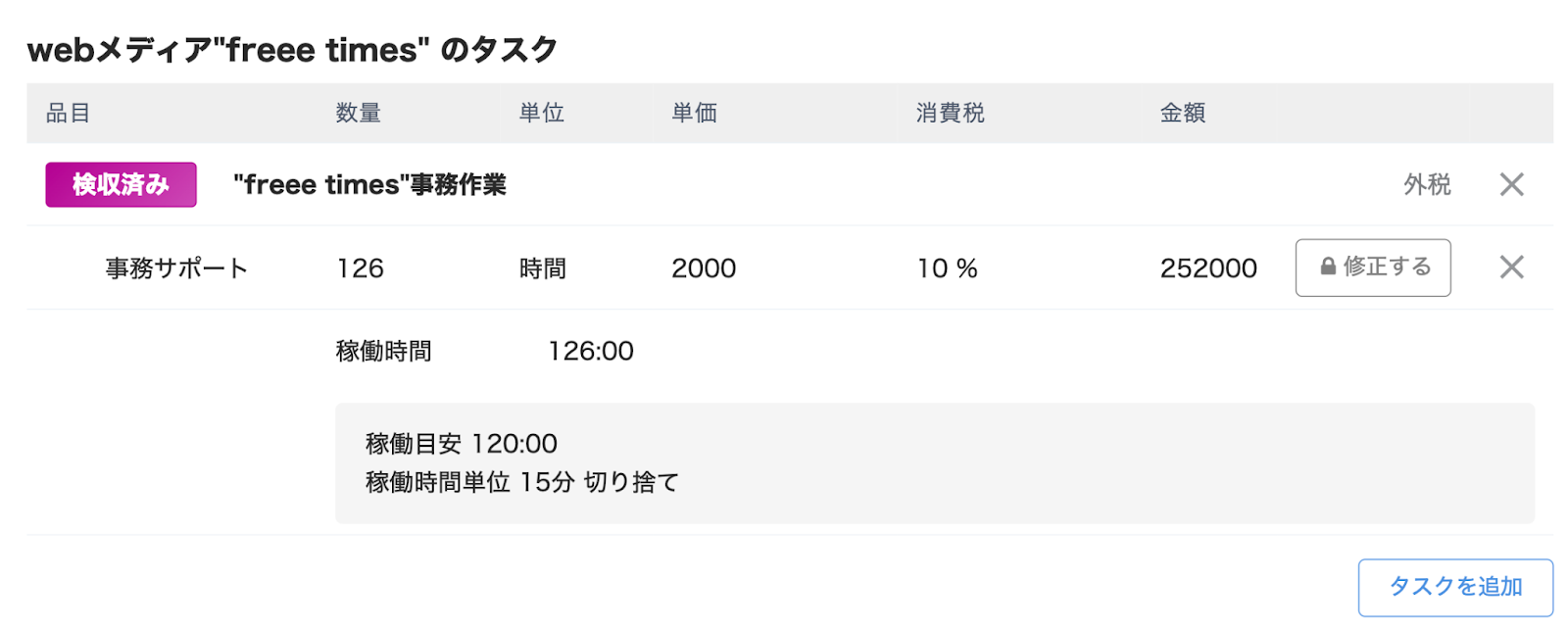 タスクの提出情報画面のスクリーンショット