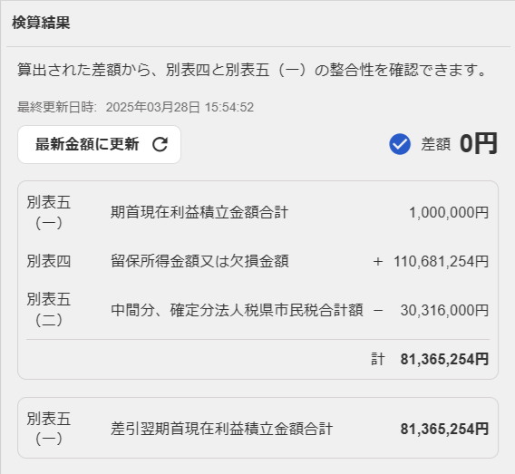 検算結果画面のスクリーンショット