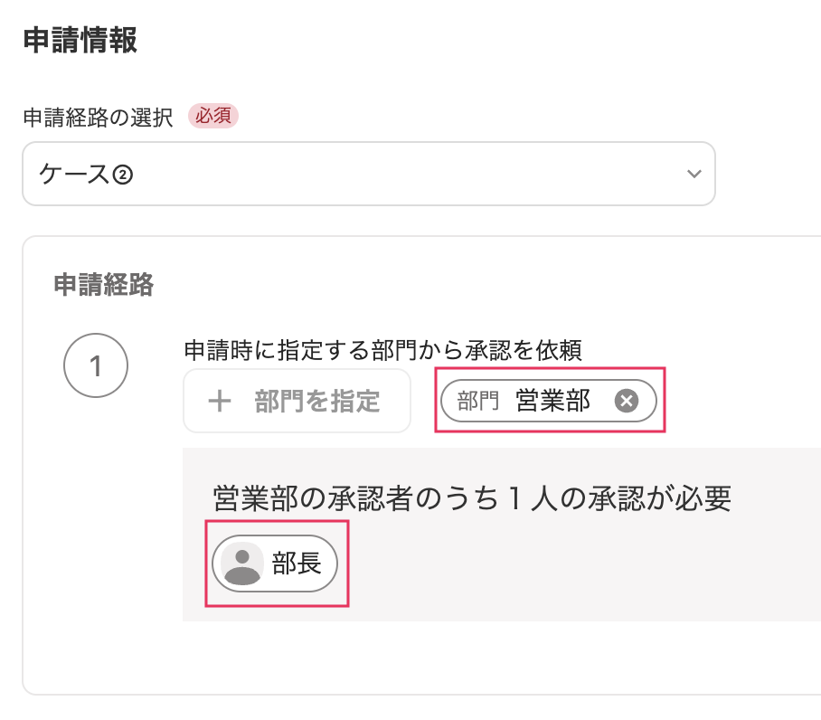 申請情報の設定画面のスクリーンショット