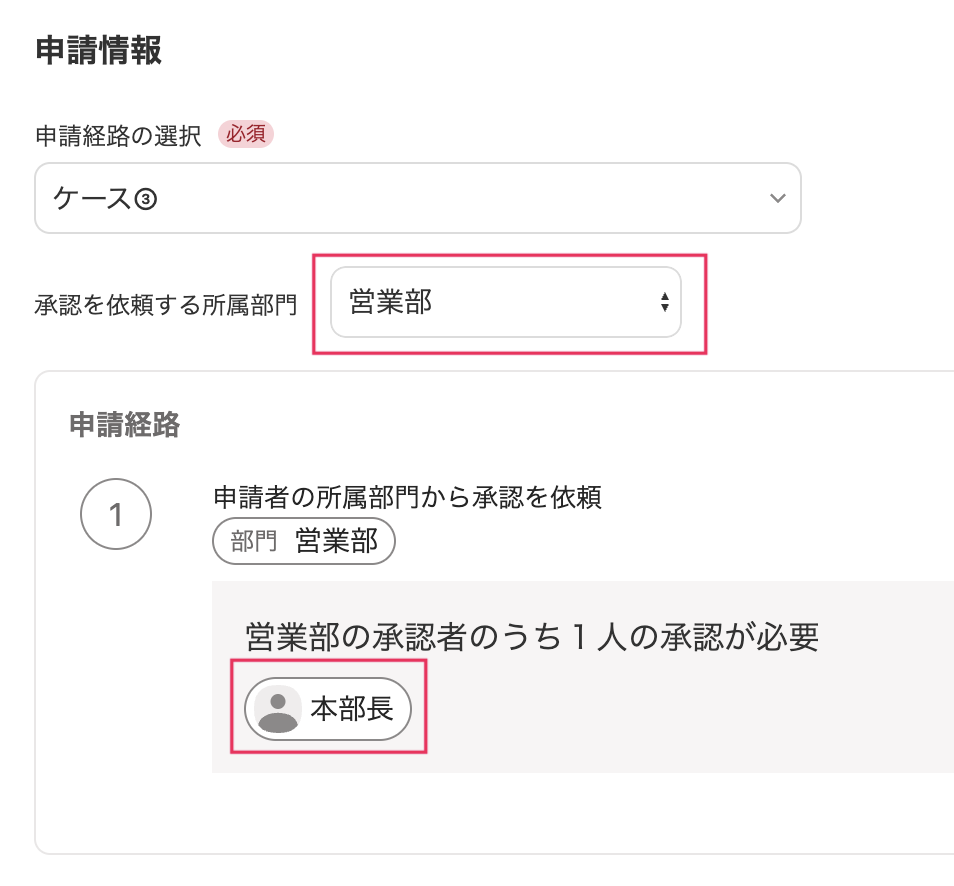 申請情報の設定画面のスクリーンショット