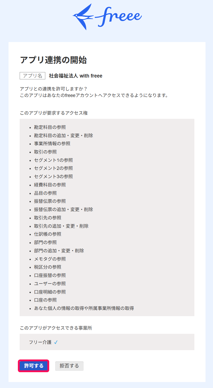 許可するボタンを赤枠で囲っている画面のスクリーンショット