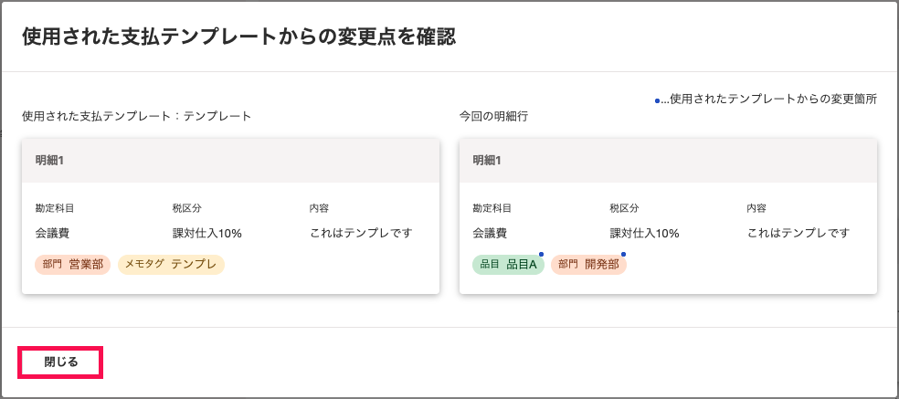 閉じるを指し示すスクリーンショット