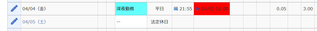 タイムカード画面のスクリーンショット