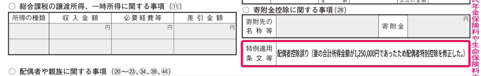特別適用条文等の欄を赤枠で囲っている画面のスクリーンショット