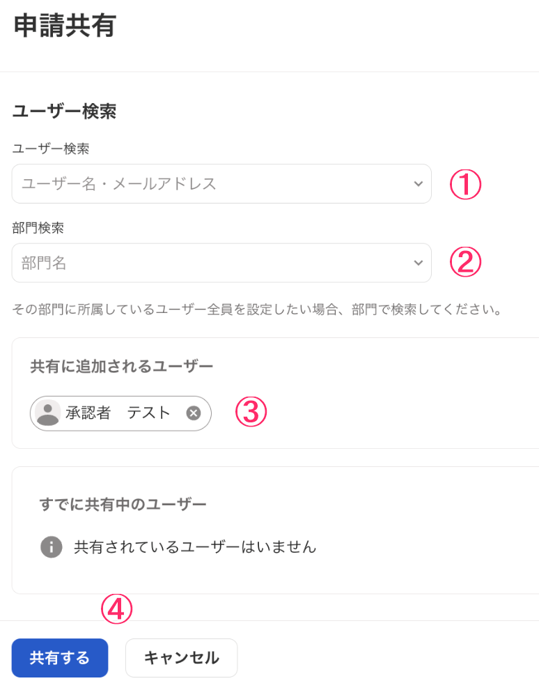 ［共有する］を指し示しているスクリーンショット