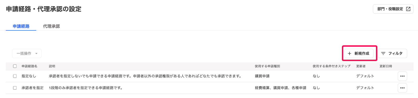 新規作成ボタンを指し示しているスクリーンショット