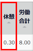「休憩0.30」を指し示すスクリーンショット