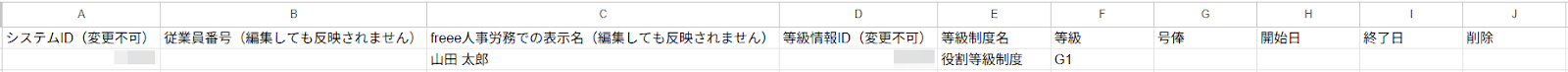 CSV編集画面のスクリーンショット