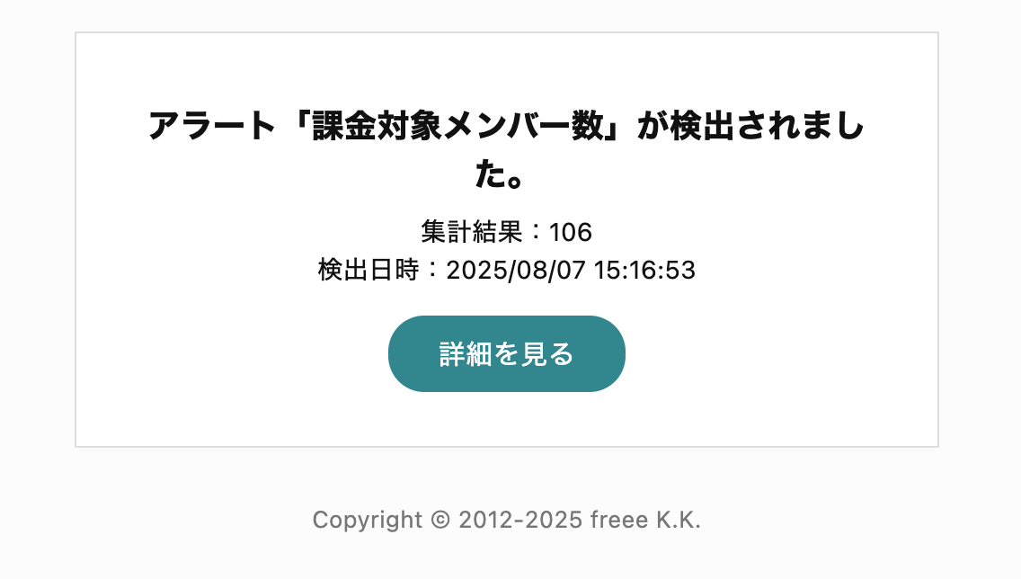 通知メール画面のスクリーンショット