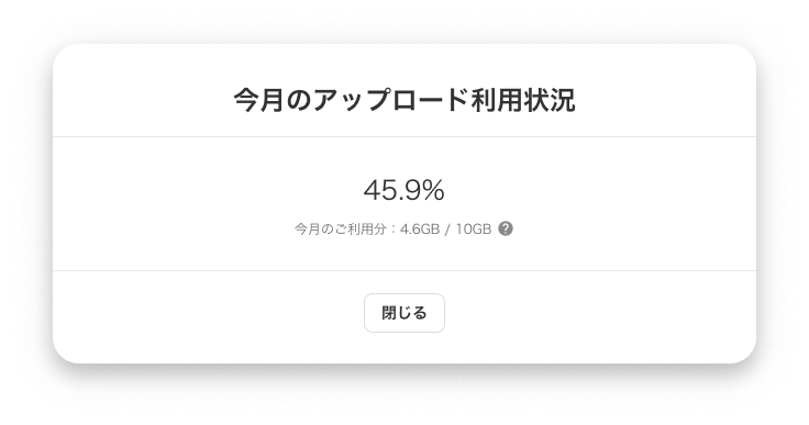 今月のアップロード利用状況画面のスクリーンショット