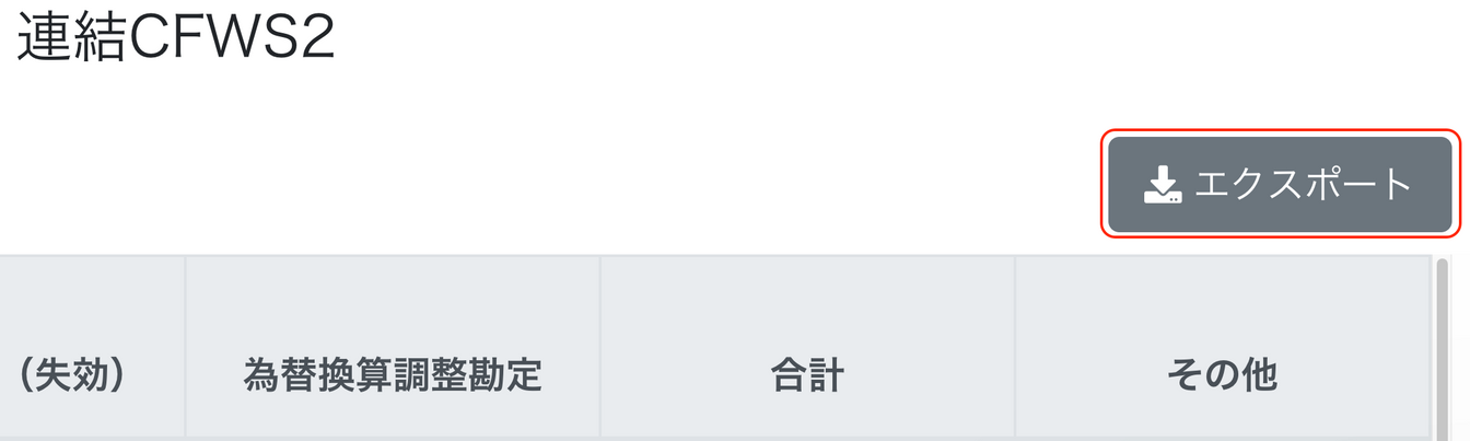 エクスポートボタンを赤枠で囲っている画面のスクリーンショット