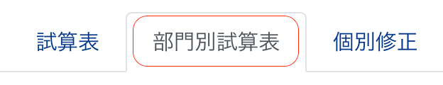 部門別試算表タブを指し示しているスクリーンショット