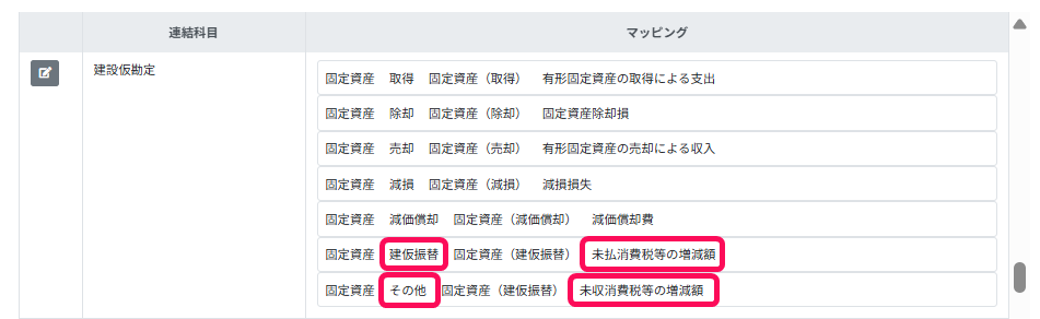 未払消費税等の増減額を指し示すスクリーンショット