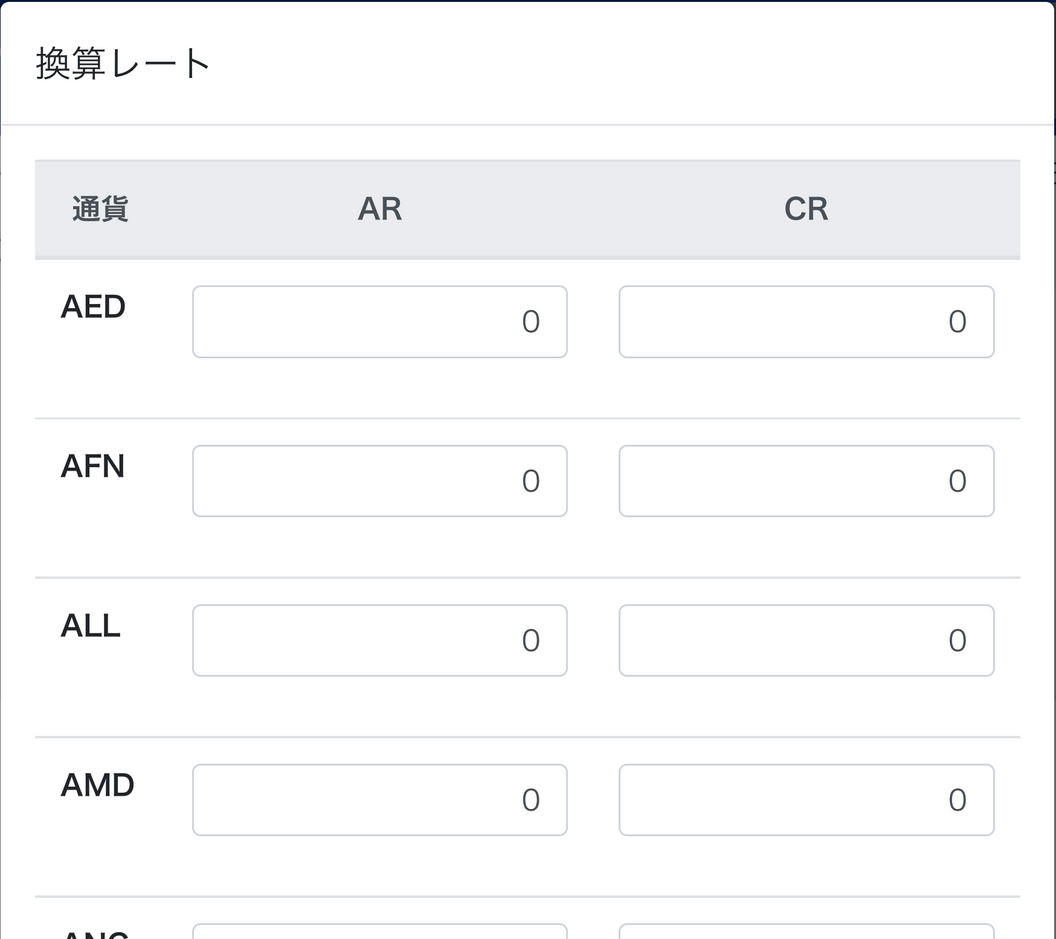 為替レート画面のスクリーンショット