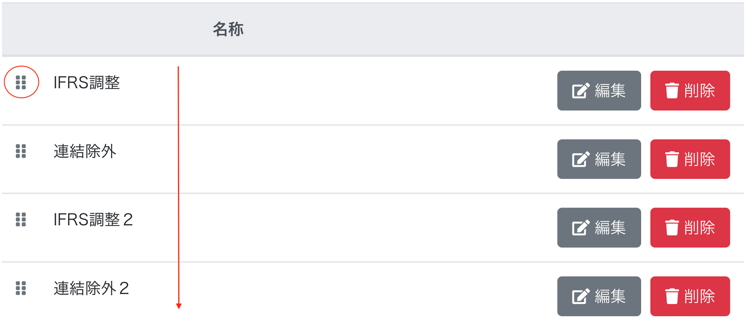仕訳種別画面のスクリーンショット